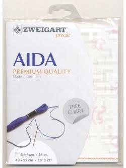 Zweigart ผ้า Baby Aida 14 ct. สี White/Pink ขนาด 48 x 53 ซม.