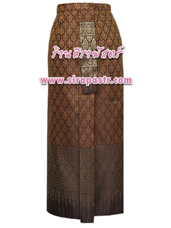 ผ้าถุงป้าย-หน้านาง B13 สีน้ำตาลทอง (เอวใส่ได้ถึง 32 นิ้ว) *แบบสำเร็จรูป-รายละเอียดตามหน้าสินค้า