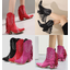 รองเท้าส้นบูททรงคาวบอยสั้น ไซส์ 35-46 สีดำ/แดง/ชมพู