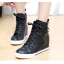 รองเท้าทรงผ้าใบวัสดุหนังด้านสีดำ/ขาว ไซต์ 35-39