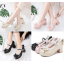 รองเท้าคัทชูน่ารักๆแต่งขอบผ้าสีชมพู/ครีม/ดำ ไซต์ 34-46