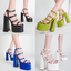 รองเท้าส้นสูงส้นหนาไซส์ 35-42 สีดำ/ขาว/เขียว/น้ำเงิน