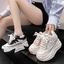 รองเท้าผ้าใบเสริมส้นสูง 4.4 นิ้ว ไซส์ 34-39 สีชมพู/ขาว/ดำ
