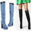 รองเท้าบูทยีนส์ยาวเลยเข่า ไซส์ 34-43 สีดำ/ฟ้า/น้ำเงิน