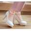 รองเท้าส้นสูงคัทชูสายรัดข้อแต่งดอกไม้น่ารักๆ ไซต์ 34-43 สีดำ/ขาว/ชมพู/ม่วง