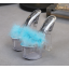 รองเท้าส้นแก้วแต่งขนฟรุ้งฟริ้งสีชมพู/ฟ้า/ขาว/ดำ ไซต์ 34-40