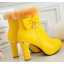 รองเท้าบูทส้นสูงแต่งขนปุยสีขาว/ดำ/ชมพู/เหลือง ไซต์ 34-43