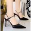 รองเท้าส้นสูงปลายแหลมผ้าซาติน ไซส์ 34-40 สีดำ/แดง/เขียว/ชมพู