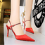 รองเท้าส้นสูงปลายแหลมผ้าซาติน ไซส์ 34-40 สีดำ/แดง/เขียว/ชมพู