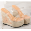 รองเท้าส้นเตารีดสูง 4.4 ,6 นิ้วส้นถักสายคาดพลาสติกใส ไซต์ 34-39 สีครีม/นู๊ด/ม่วง
