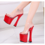 รองเท้าส้นสูง 7.2 นิ้วส้นหนาทรงรัดข้อ ไซต์ 34-43 สีดำ/แดง/ชมพูเข้ม/ชมพูอ่อน/เงิน/ฟ้า/ม่วง/ขาว