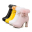 รองเท้าบูทส้นสูงแต่งขนปุยสีขาว/ดำ/ชมพู/เหลือง ไซต์ 34-43