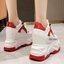 รองเท้าผ้าใบเสริมส้นสูง 4.4 นิ้ว ไซส์ 34-39 สีส้ม/แดง/ดำ