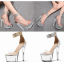 รองเท้าส้นแก้วใส่สายัดข้อแต่งโซ่สีเงิน/ทอง /ซต์ 34-43