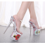 รองเท้าส้นสูงส้นแก้วพื้นแต่งดอกไม้สวยหวาน ไซต์ 34-40 แบบสวม/มีสายรัด