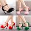 รองเท้าส้นสูงแต่งขนนก ไซส์ 35-46 สีดำ/แดง/ชมพู/เขียว