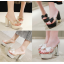 รองเท้าส้นสูงแบบสวมแต่งโบว์คริสตัล ไซต์ 34-43 สีขาว/ดำ/ครีม/เงิน