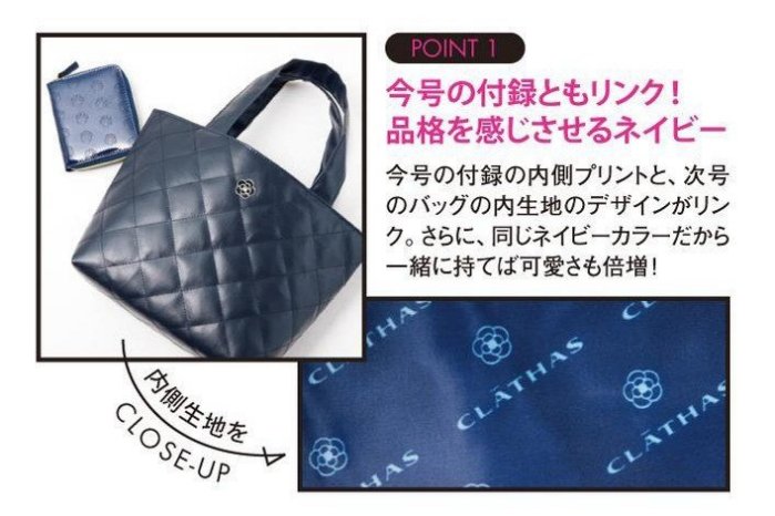CLATHAS Camellia Bag กระเป๋า PU ควิลท์ ซับไนล่อนลายโลโก้ เปิดปิดด้วยกระดุม