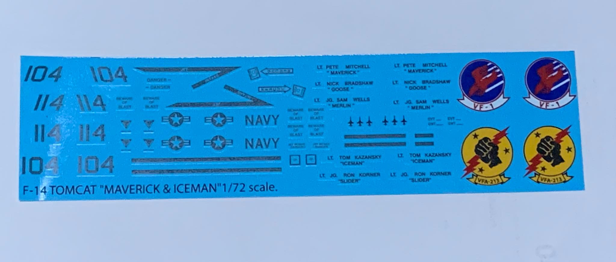 DECAL 1/48 F-14A TOMCAT TOPGUN MOVIE MAVERICK & ICEMAN'S