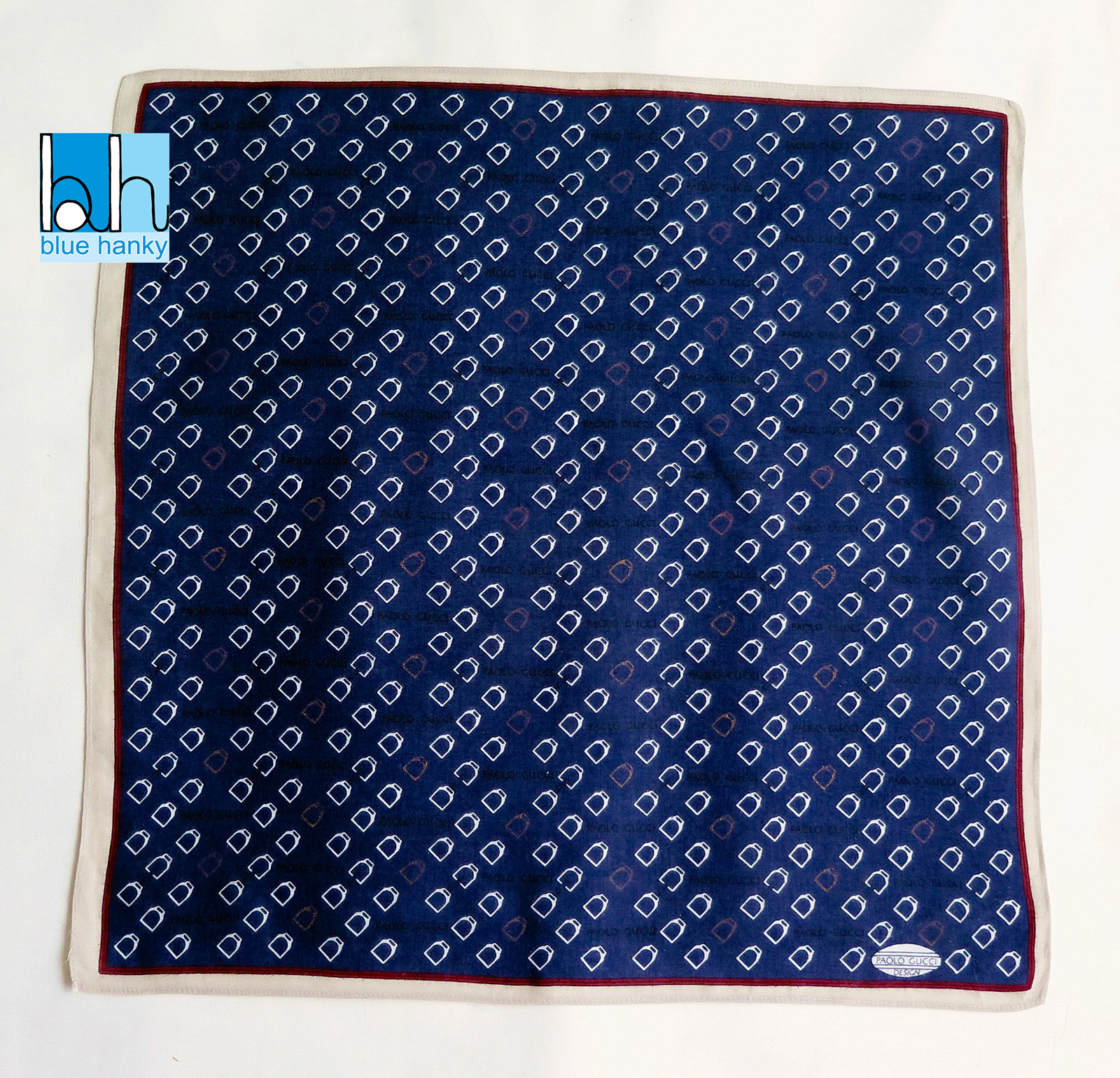 #83 18" PAOLO GUCCI DESIGN ผ้าเช็ดหน้ามือ2 สภาพดี ผ้าเช็ดหน้าผืนใหญ่