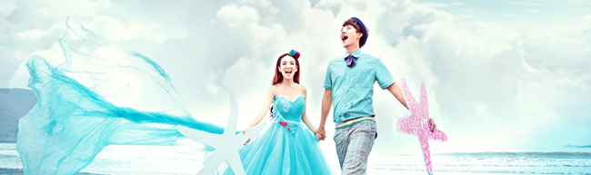 ***พร้อมส่ง***ชุดถ่ายพรีเว็ดดิ้ง (pre wedding dress) ชุดแฟนตาซีชายหญิง "ธีมสีฟ้าน้ำทะเล"