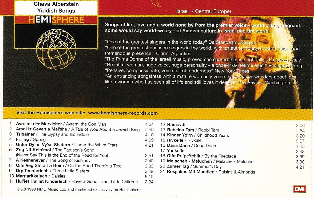Used CD,Chava Alberstein - Yiddish Songs (A+)(1999)(EU)