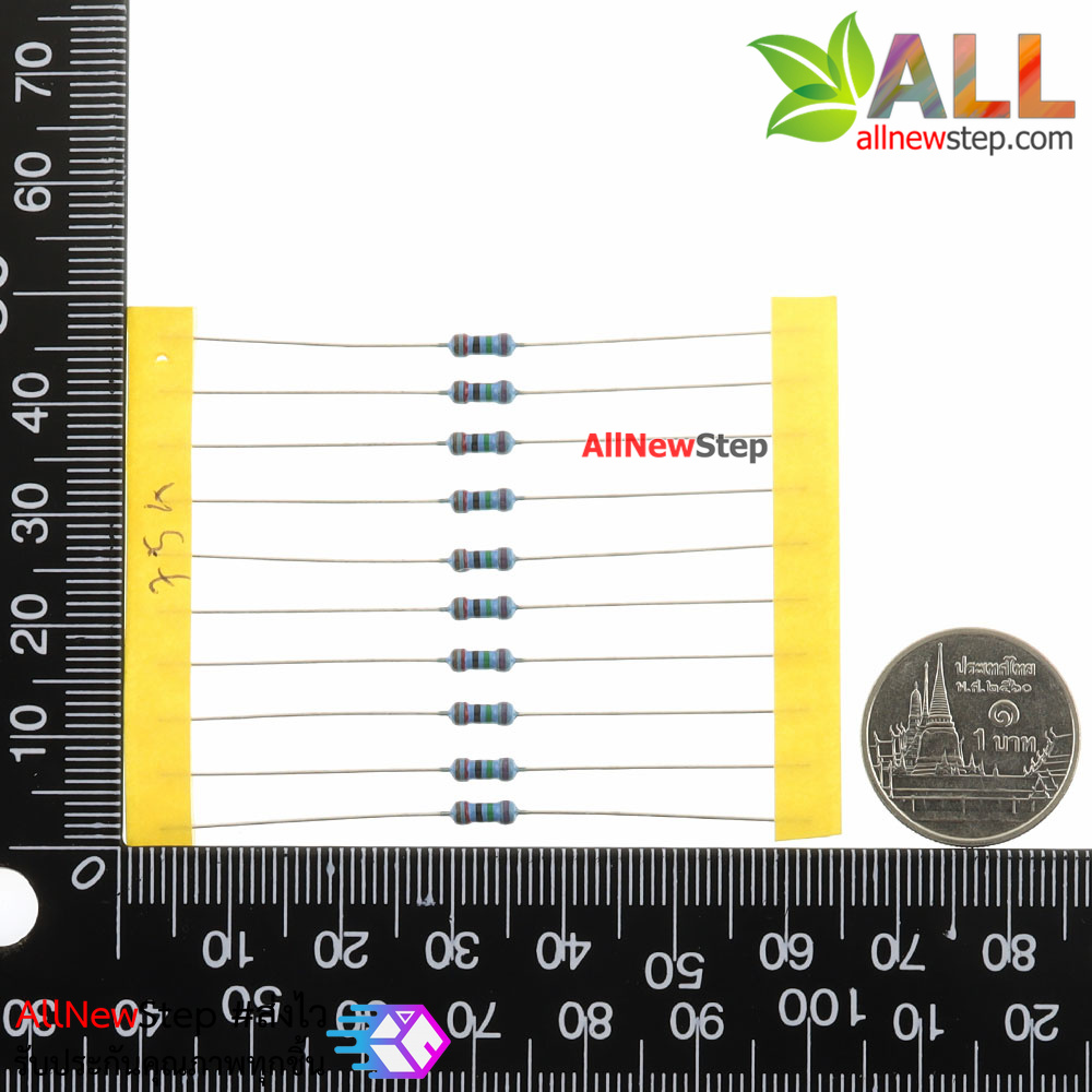 ตัวต้านทาน 75 K 1/4W Metal film 75k 1% จำนวน 10 ชิ้น