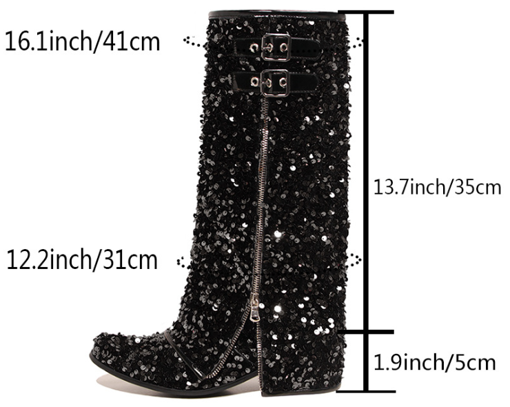 รองเท้าบูทปักเลื่อม ไซส์ 34-43 สีดำ/ชมพู/ม่วง/น้ำเงิน/ทอง