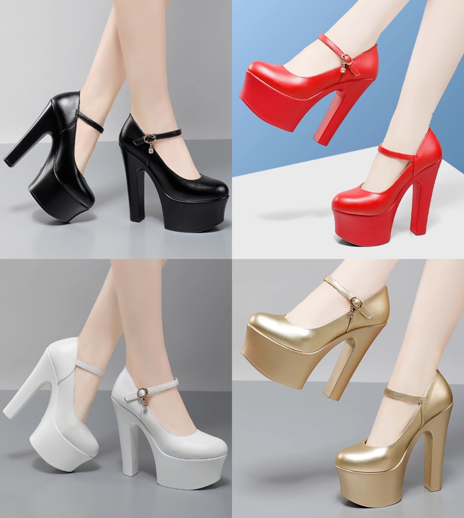 รองเท้าคัทชูส้นใหญ่ ไซส์ 34-43 สีเงิน/ทอง/ดำ/แดง/ขาว