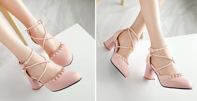รองเท้าส้นสูงน่ารักๆสีชมพู/ดำ/ขาว/ม่วง/ครีม ไซต์ 34-43