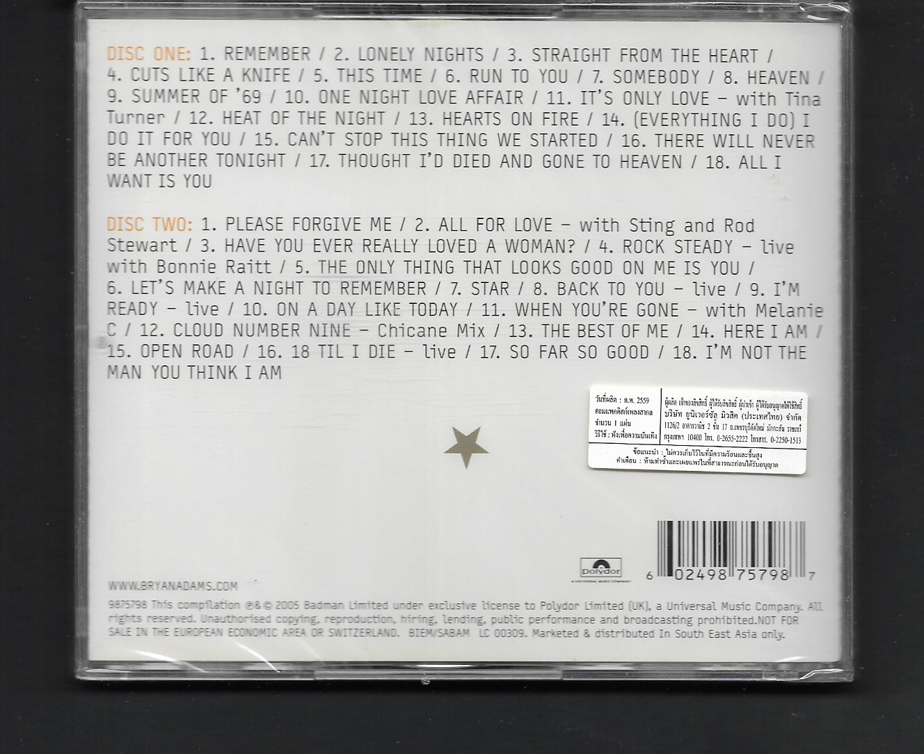 CD,Bryan Adams - Anthology(Best Of)(2CD)(2005)(Asia)