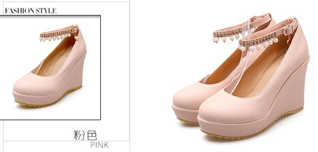 รองเท้าส้นเตารีดสายรัดข้อแต่งมุขน่ารักๆสีดำ/ขาว/ชมพู/เบจ ไซต์ 34-39