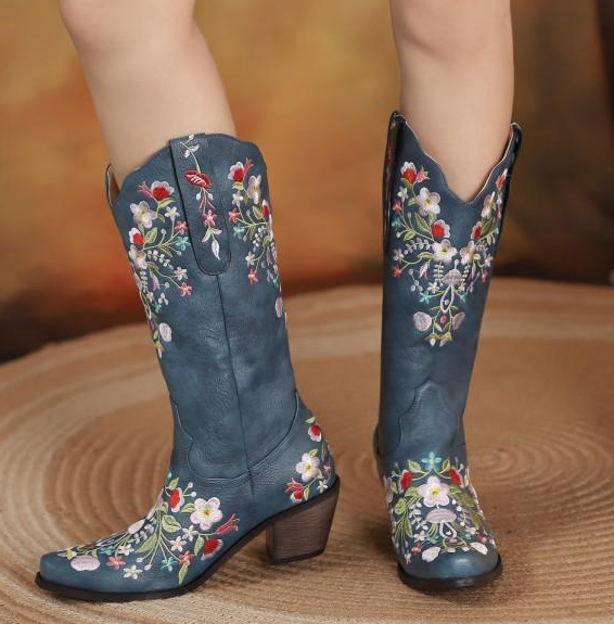 รองเท้าบูททรงคาวบอยสั้น ไซส์ 34-46 สีน้ำเงิน/น้ำตาลอ่อน/น้ำตาลเข้ม/เหลือง/ฟ้า