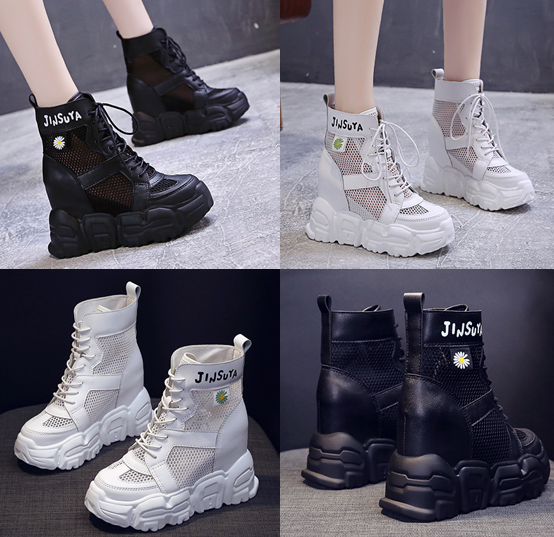 รองเท้าส้นทรงบูทส้นเตารีดงานตาข่ายสีดำ/ขาว ไซต์ 34-39
