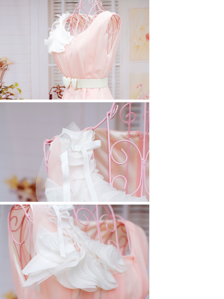 **พร้อมส่ง**เดรสผ้าซีฟองสีชมพูอมส้มทรงบอลลูน