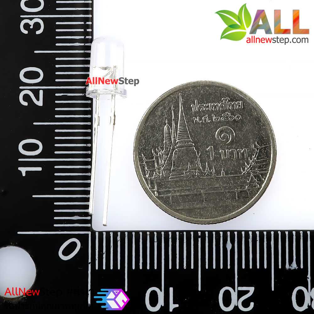 ไฟ LED ขนาด 5mm สีเหลือง หลอดไฟ led จำนวน 5 ดวง แบบใส