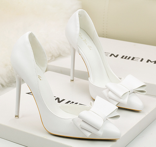 รองเท้าส้นสูงแต่งโบว์หน้า ไซต์ 34-39 สีดำ/แดง/ขาว/เทา/ฟ้า/เหลือง/ชมพู