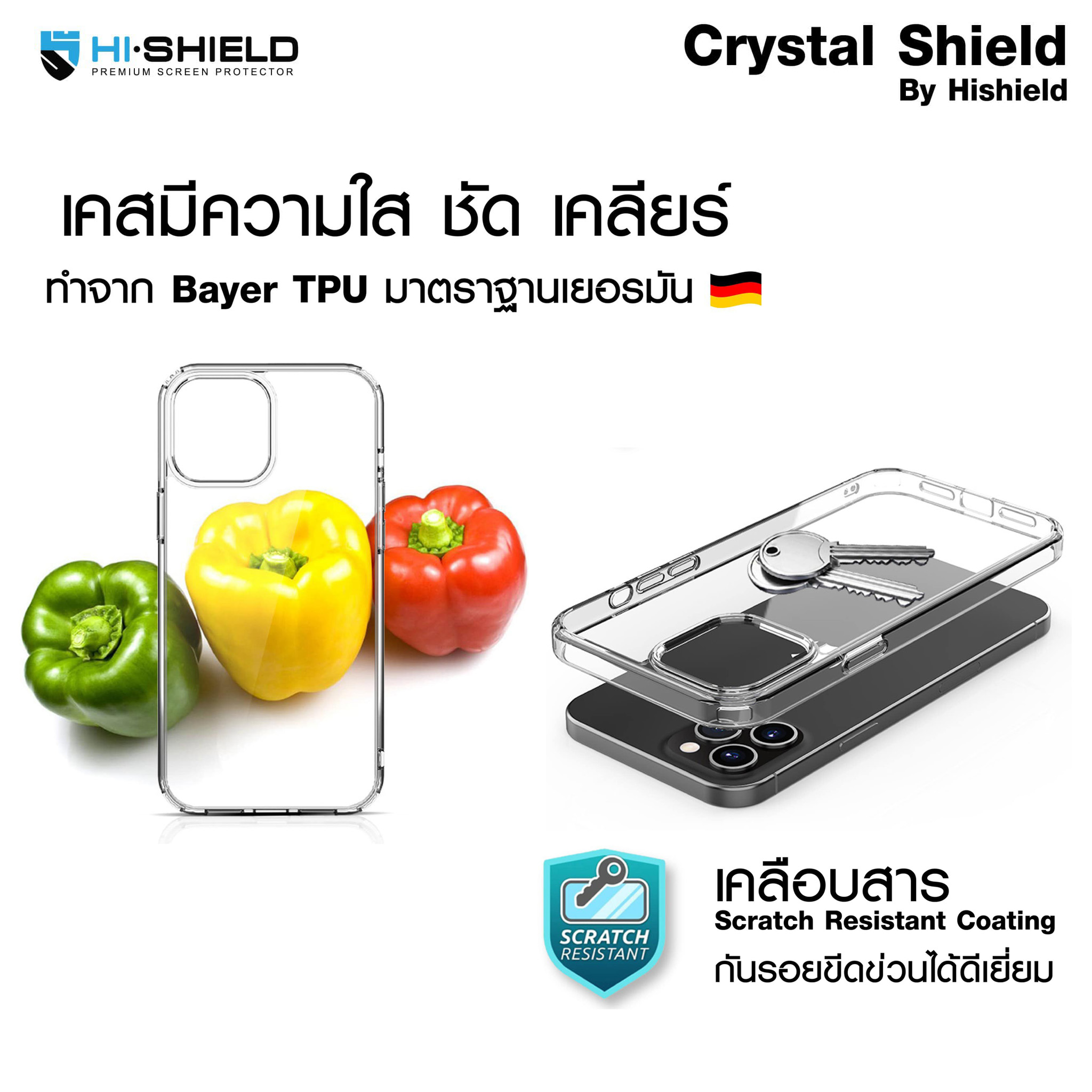 Hishield Crystal Shield Case เคสใสกันกระแทก ใช้สำหรับ iPhone 17 Pro Max Air 16 Pro Max 15 Pro 14 Plus 13 Pro Max ใบกำกับภาษี