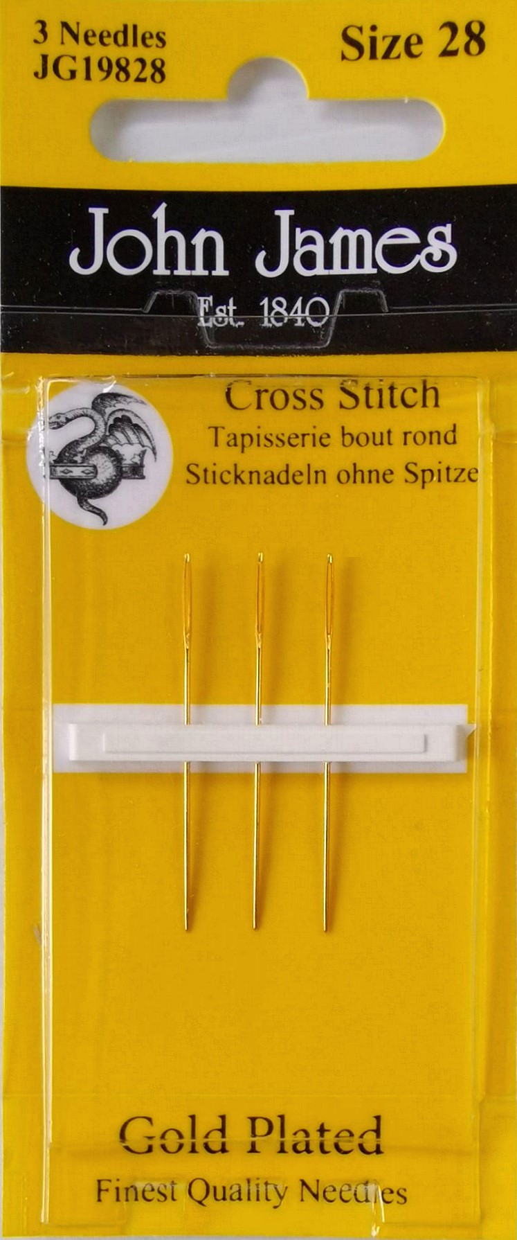 John James Gold Plated Tapestry / Cross Stitch Needle เข็มสีทอง เบอร์ 28 (แพ็ค 3 อัน)