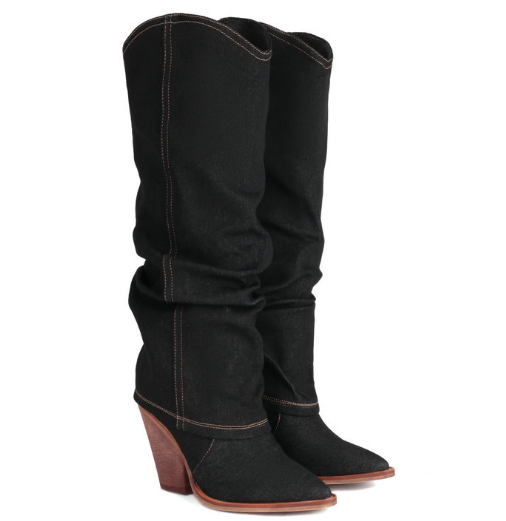 รองเท้าบูทคาวบอยผ้ายีนส์ ไซส์ 34-43 สีดำ/ฟ้า/น้ำเงิน