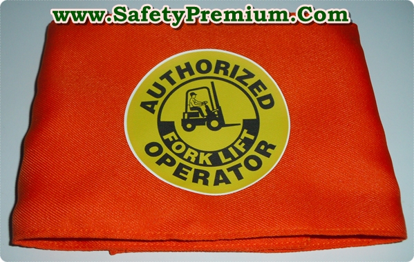 ปลอกแขนสีส้ม Authorized Forklift Operator งานสกรีน