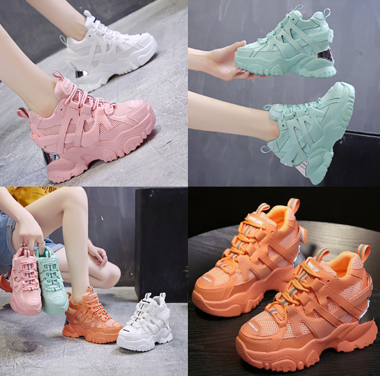 รองเท้าผ้าใบเสริมส้น ไซต์ 34-39 สีขาว/ส้ม/ชม/เขียว