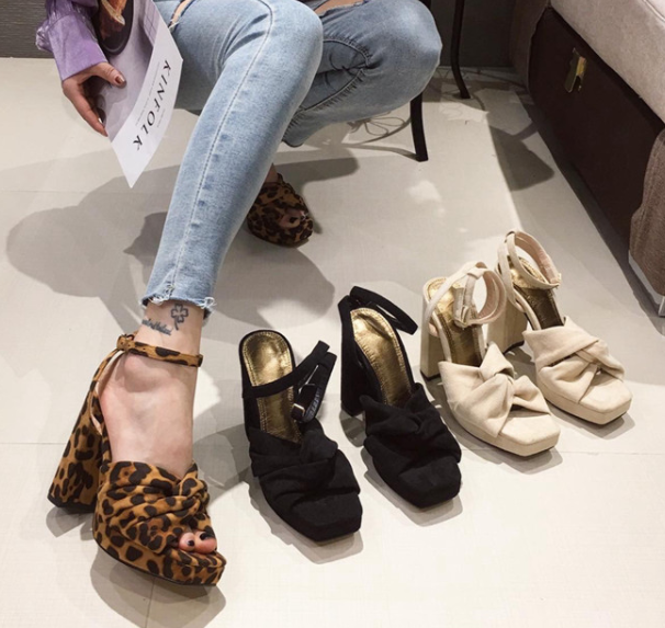 รองเท้าส้นสูงงานรัดข้อสีม่วง/เขียว/เบจ/ดำ/น้ำตาล/น้ำเงิน ไซต์ 35-41