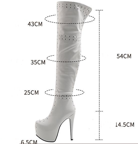 รองเท้าบูทหนังส้นสูงยาวเลยเข่า ไซต์ 34-43 สีขาว/ดำ
