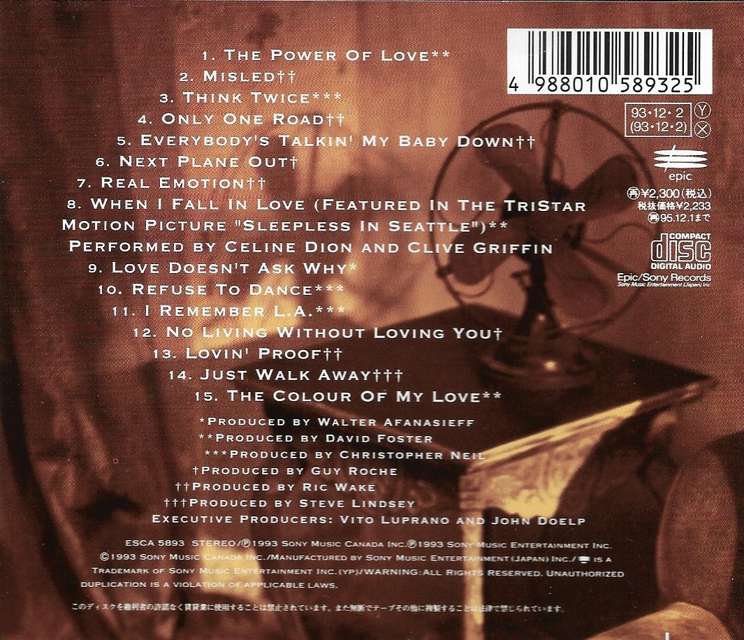 Used CD,Celine Dion - The Colour of My Love (B)(1993)(Japan)