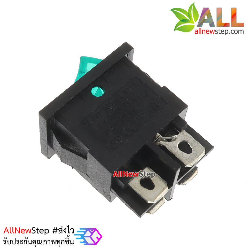 สวิตช์เปิดปิด 220V 6A Rocker switch KCD1 พร้อมไฟ LED สีเขียว