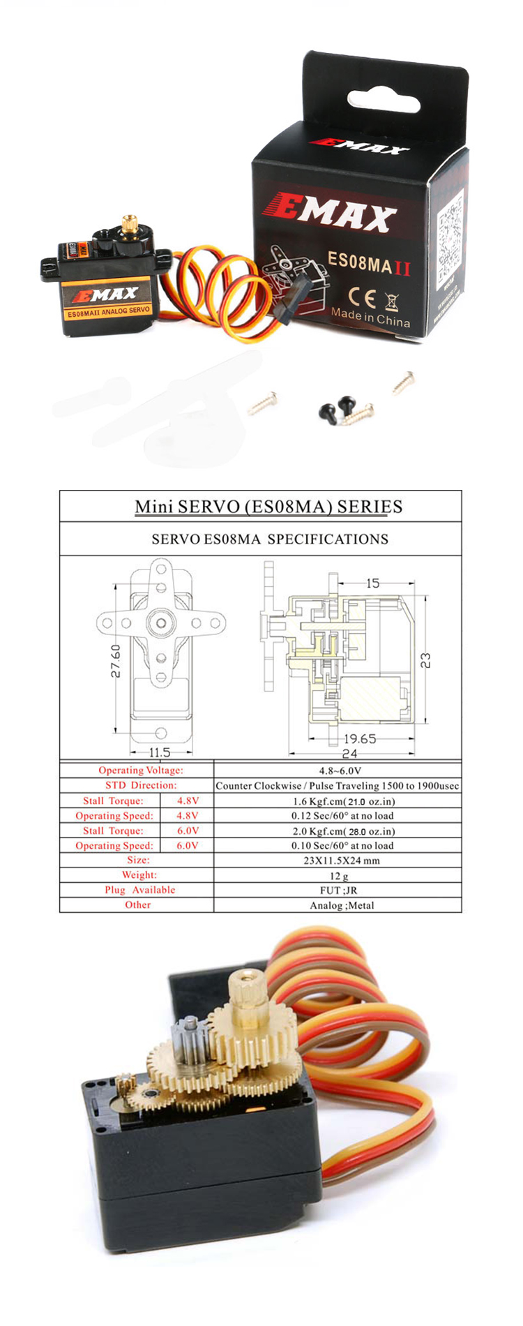 Servo ES08MA II Servo Motor หมุน 90 องศา