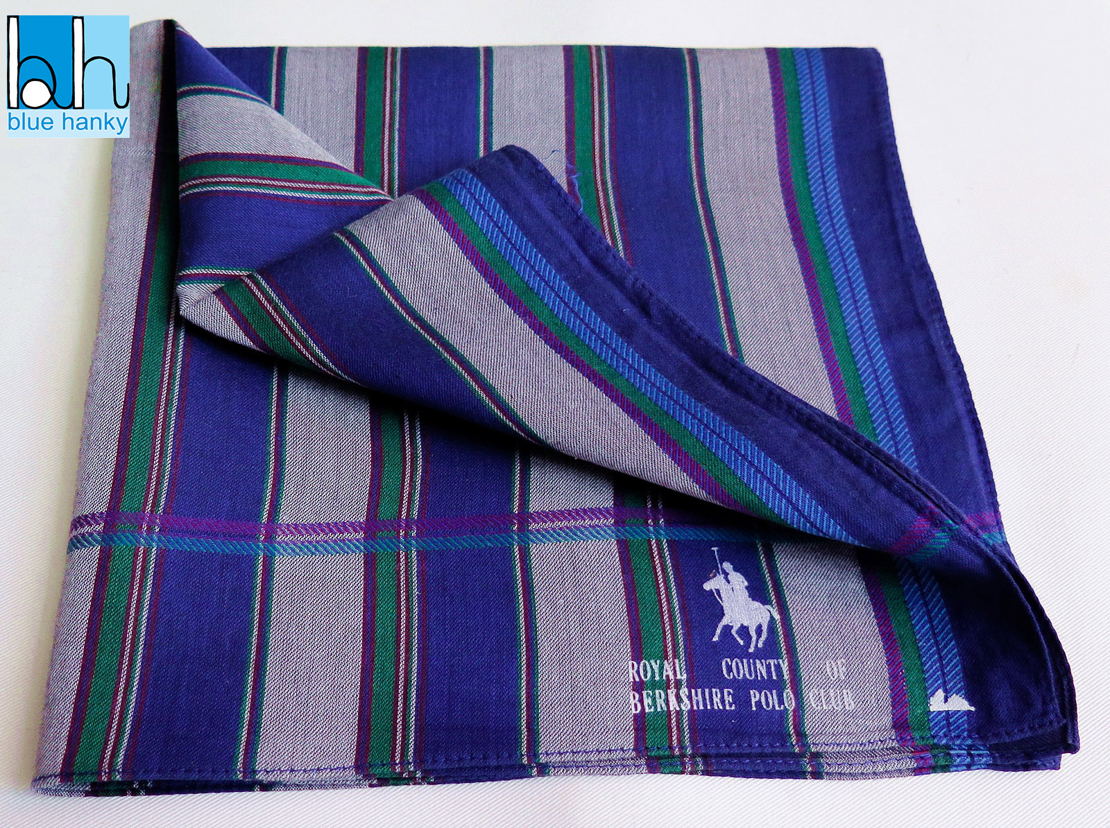 #231 19" ROYAL COUNTY OF BERKSHIRE POLO CLUB ผ้าเช็ดหน้ามือ2 สภาพดี ผ้าเช็ดหน้าผืนใหญ่