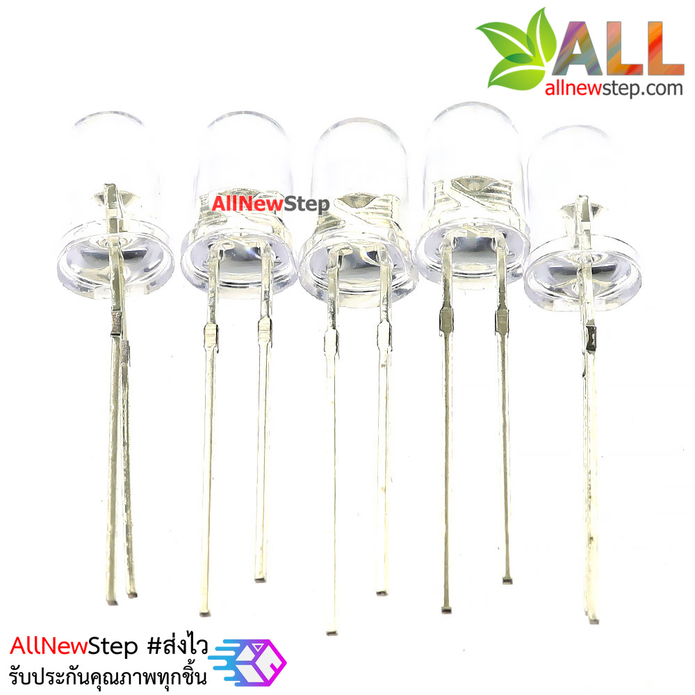 ไฟ led 5mm สีขาว LED white แบบใส ไฟเลี้ยง 3-3.2v จำนวน 5 ชิ้น