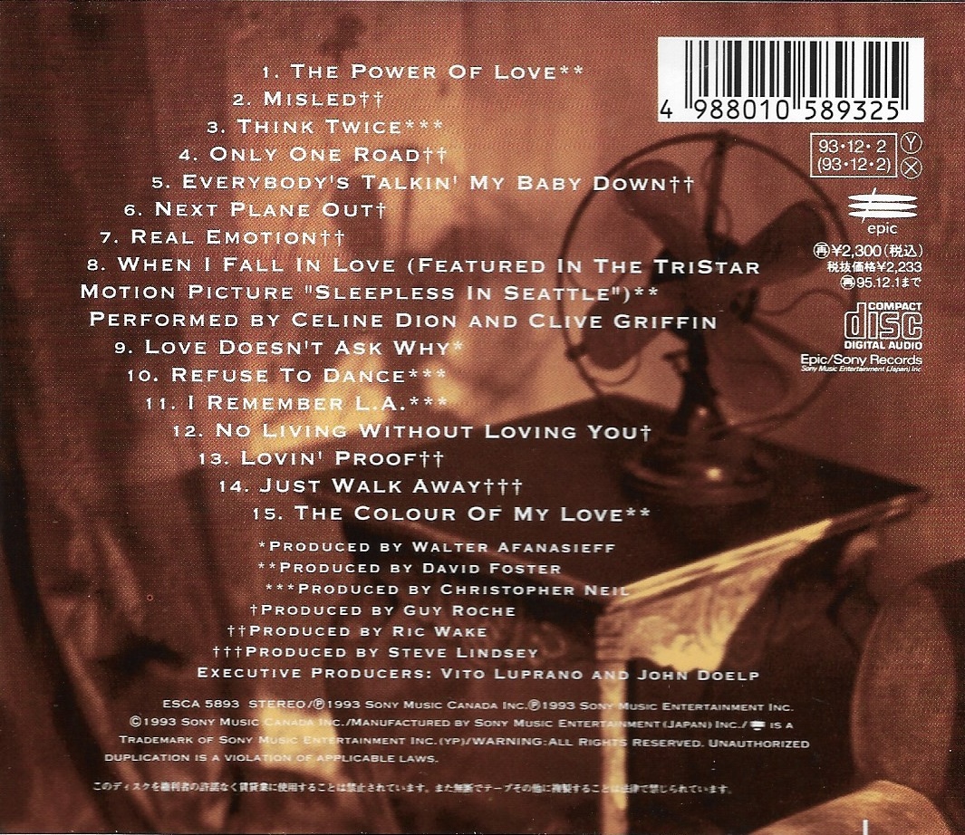 Used CD,Celine Dion - The Colour of My Love (B)(1993)(Japan)